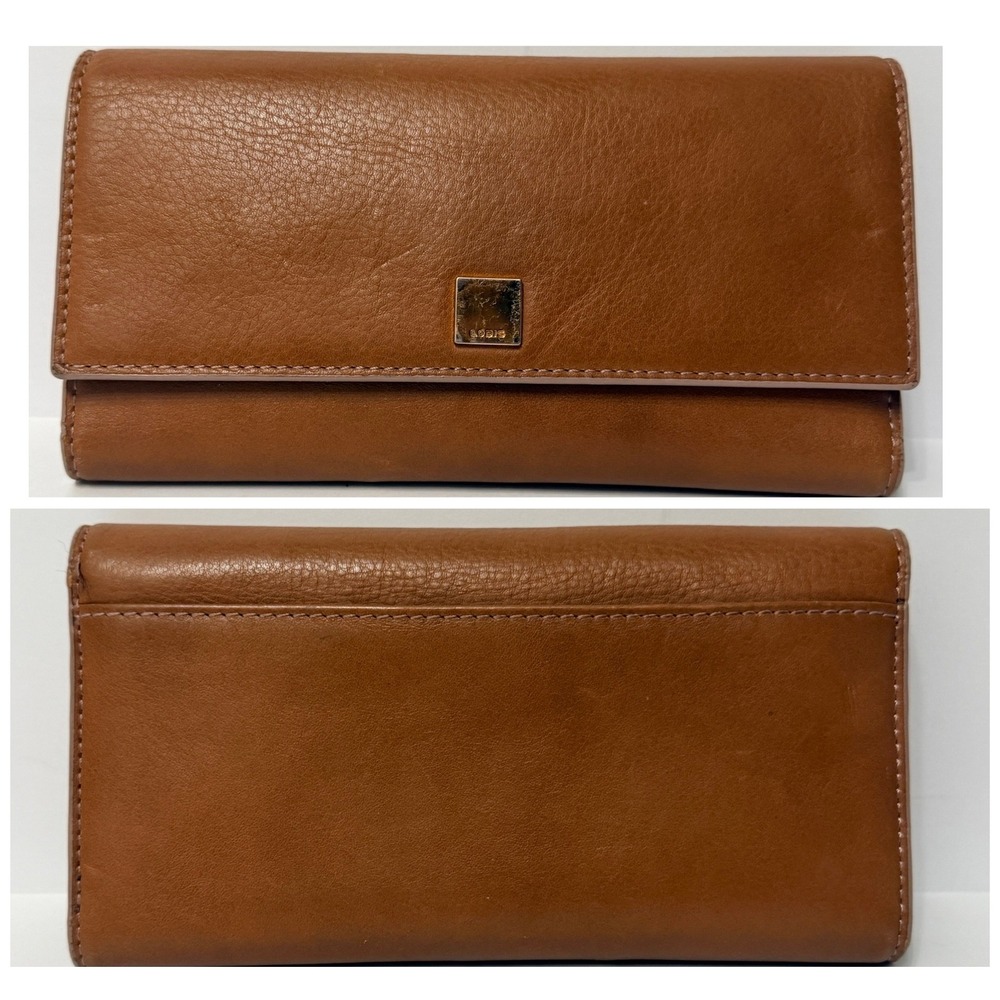 Lodis‎ Leather Classic Flap Snap Wallet Trifold Purse- Caramel Brown Card Holder